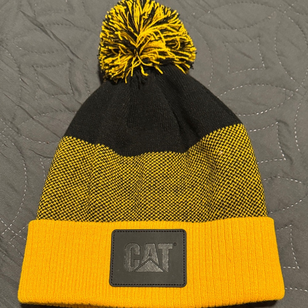 Caterpillar Black and Yellow Pom-Pom Beanie